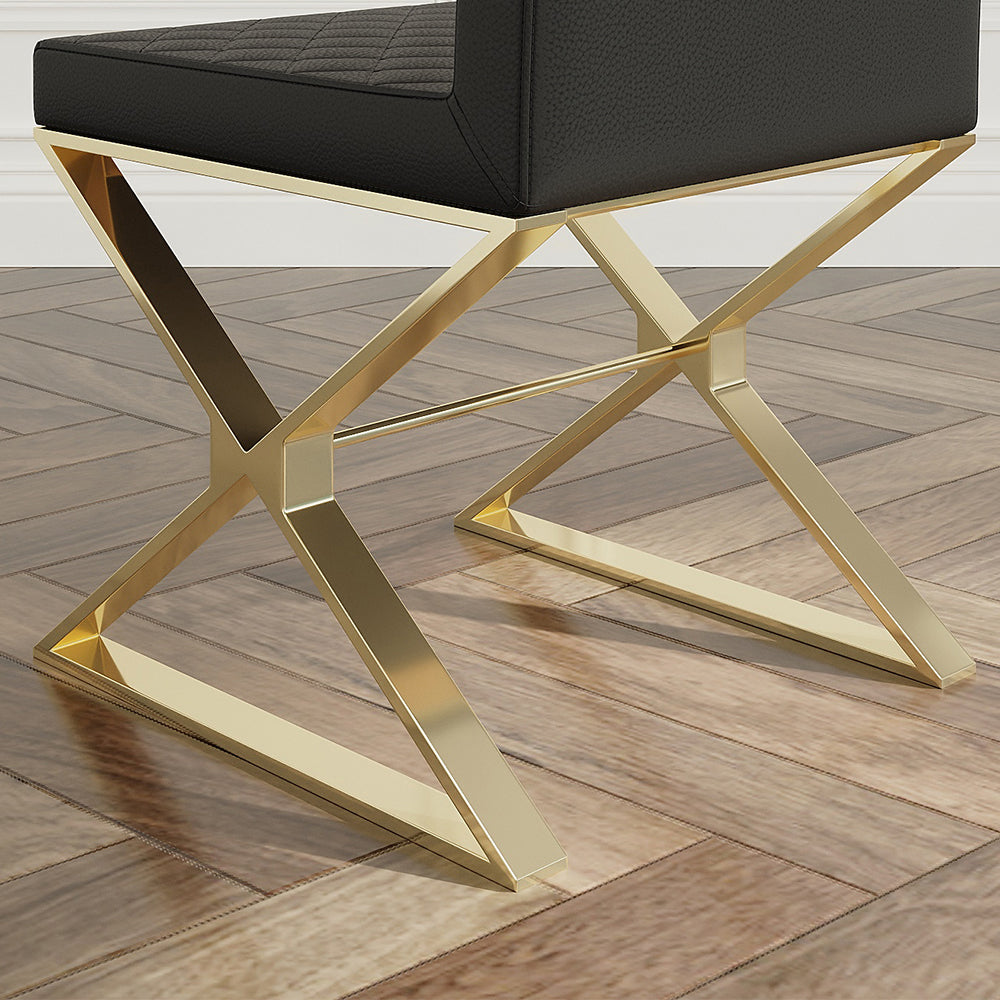 Modern Black Leather Dining Table Chair Upholstered in Gold Set of 2