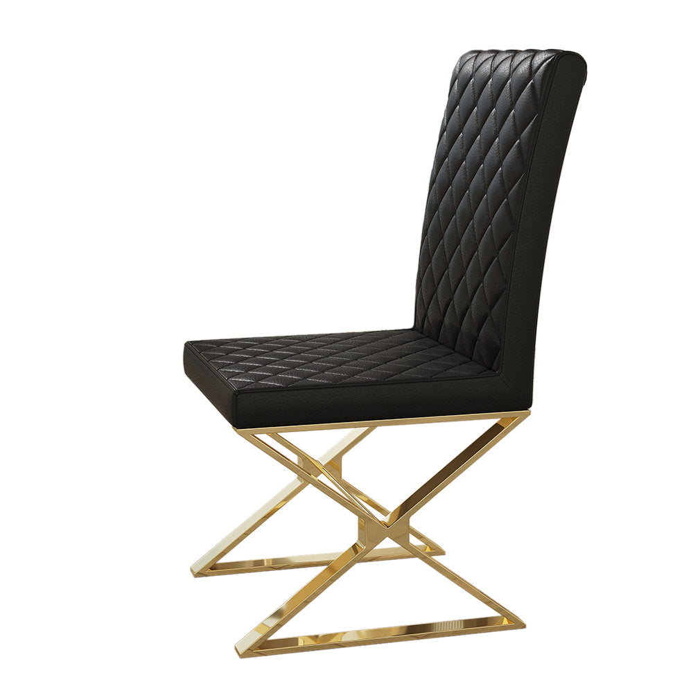 Modern Black Leather Dining Table Chair Upholstered in Gold Set of 2