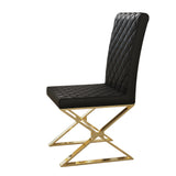 Modern Black Leather Dining Table Chair Upholstered in Gold Set of 2