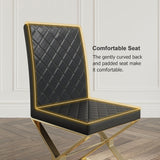 Modern Black Leather Dining Table Chair Upholstered in Gold Set of 2