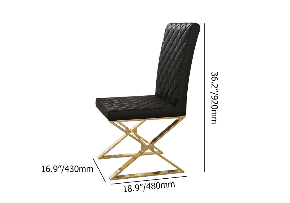 Modern Black Leather Dining Table Chair Upholstered in Gold Set of 2