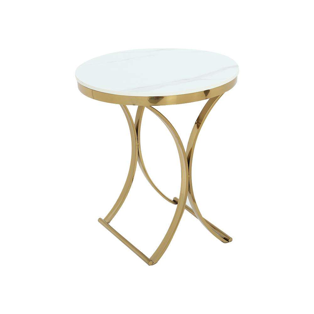 Modern Luxurious Round White Stone Side Table X-Base End Table in Gold-Richsoul-End & Side Tables,Furniture,Living Room Furniture