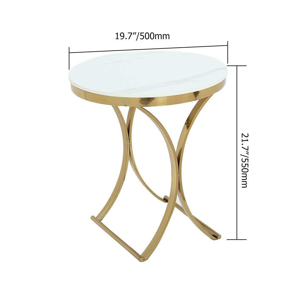 Modern Luxurious Round White Stone Side Table X-Base End Table in Gold-Richsoul-End & Side Tables,Furniture,Living Room Furniture