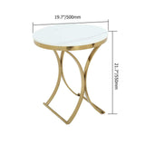 Modern Luxurious Round White Stone Side Table X-Base End Table in Gold-Richsoul-End & Side Tables,Furniture,Living Room Furniture