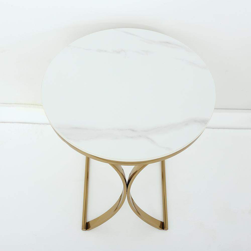 Modern Luxurious Round White Stone Side Table X-Base End Table in Gold-Richsoul-End & Side Tables,Furniture,Living Room Furniture
