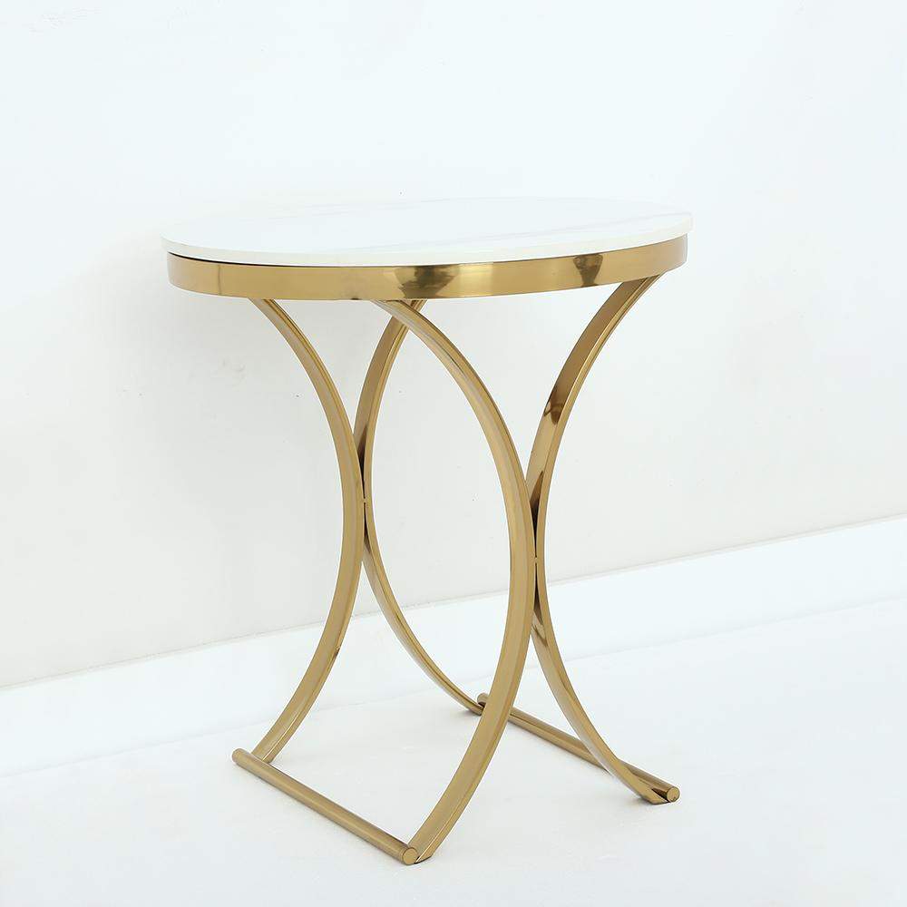 Modern Luxurious Round White Stone Side Table X-Base End Table in Gold-Richsoul-End & Side Tables,Furniture,Living Room Furniture