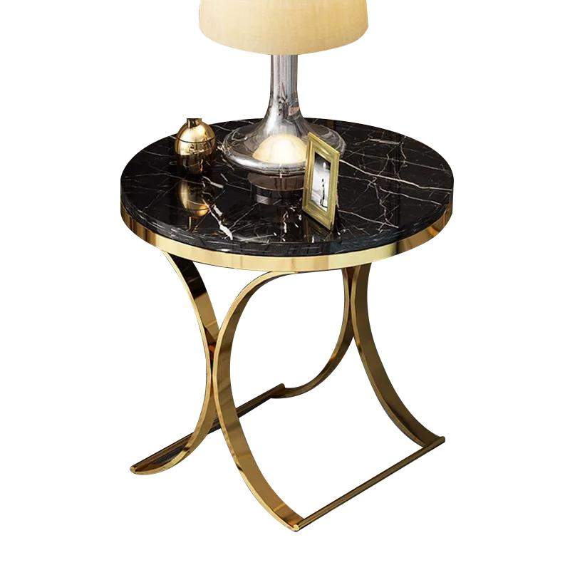 Modern Luxurious Round White Stone Side Table X-Base End Table in Gold-Richsoul-End & Side Tables,Furniture,Living Room Furniture