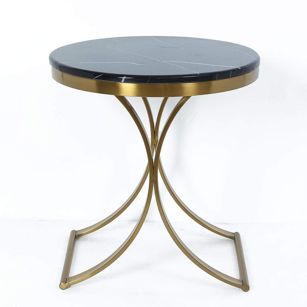 Modern Luxurious Round White Stone Side Table X-Base End Table in Gold-Richsoul-End & Side Tables,Furniture,Living Room Furniture