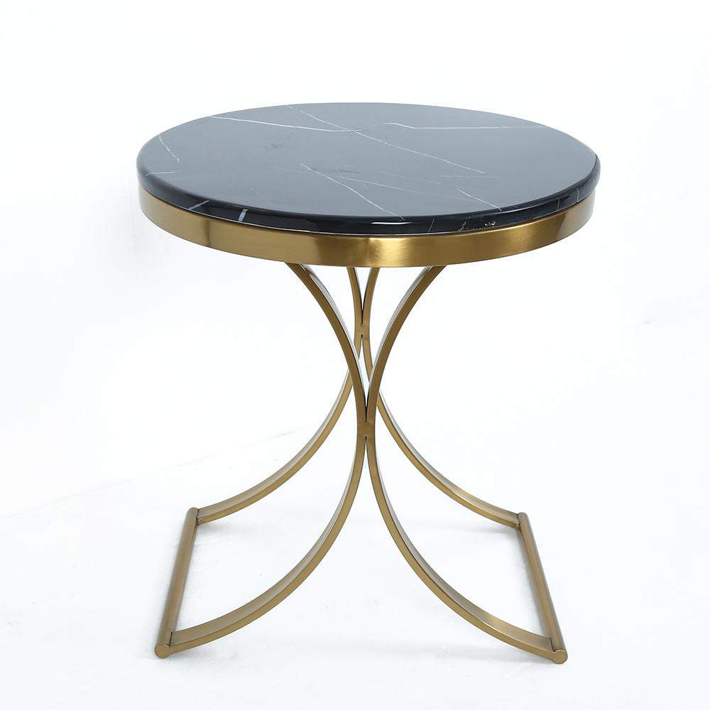 Modern Luxurious Round White Stone Side Table X-Base End Table in Gold-Richsoul-End & Side Tables,Furniture,Living Room Furniture