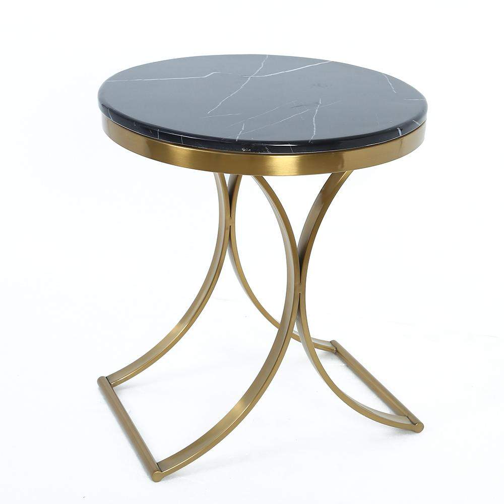 Modern Luxurious Round White Stone Side Table X-Base End Table in Gold-Richsoul-End & Side Tables,Furniture,Living Room Furniture
