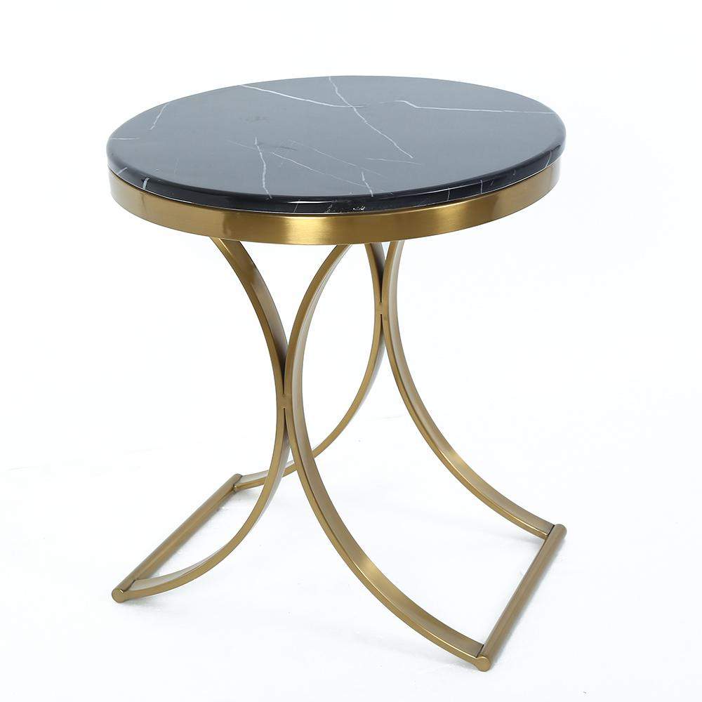 Modern Luxurious Round White Stone Side Table X-Base End Table in Gold-Richsoul-End & Side Tables,Furniture,Living Room Furniture