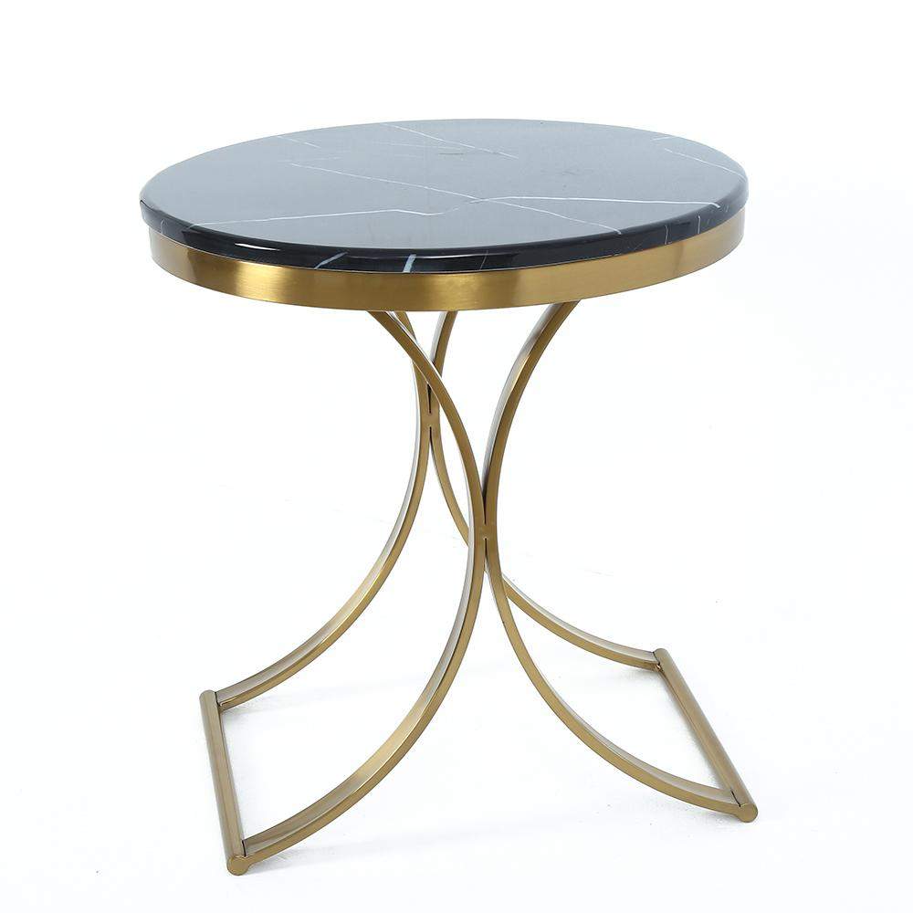 Modern Luxurious Round White Stone Side Table X-Base End Table in Gold-Richsoul-End & Side Tables,Furniture,Living Room Furniture