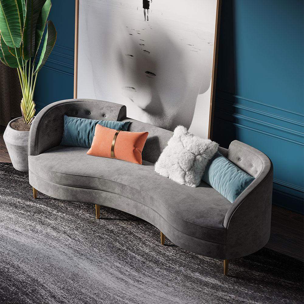 Modern 102.4" Gray Velvet Upholstered 4-Seater Sofa with Gold Legs & Solid Wood Frame-Richsoul-Furniture,Living Room Furniture,Sofas & Loveseats