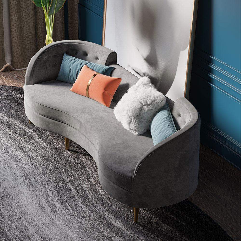 Modern 102.4" Gray Velvet Upholstered 4-Seater Sofa with Gold Legs & Solid Wood Frame-Richsoul-Furniture,Living Room Furniture,Sofas & Loveseats