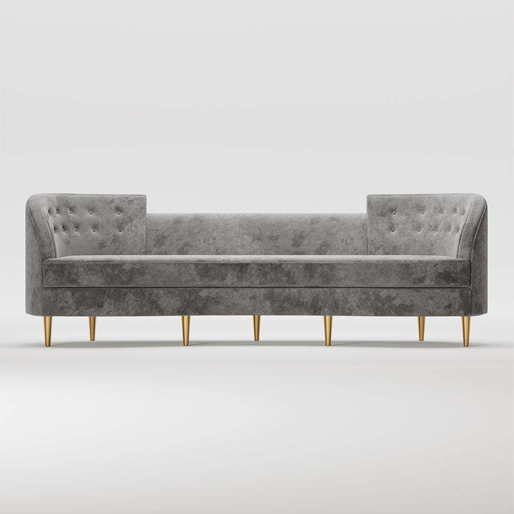 Modern 102.4" Gray Velvet Upholstered 4-Seater Sofa with Gold Legs & Solid Wood Frame-Richsoul-Furniture,Living Room Furniture,Sofas & Loveseats