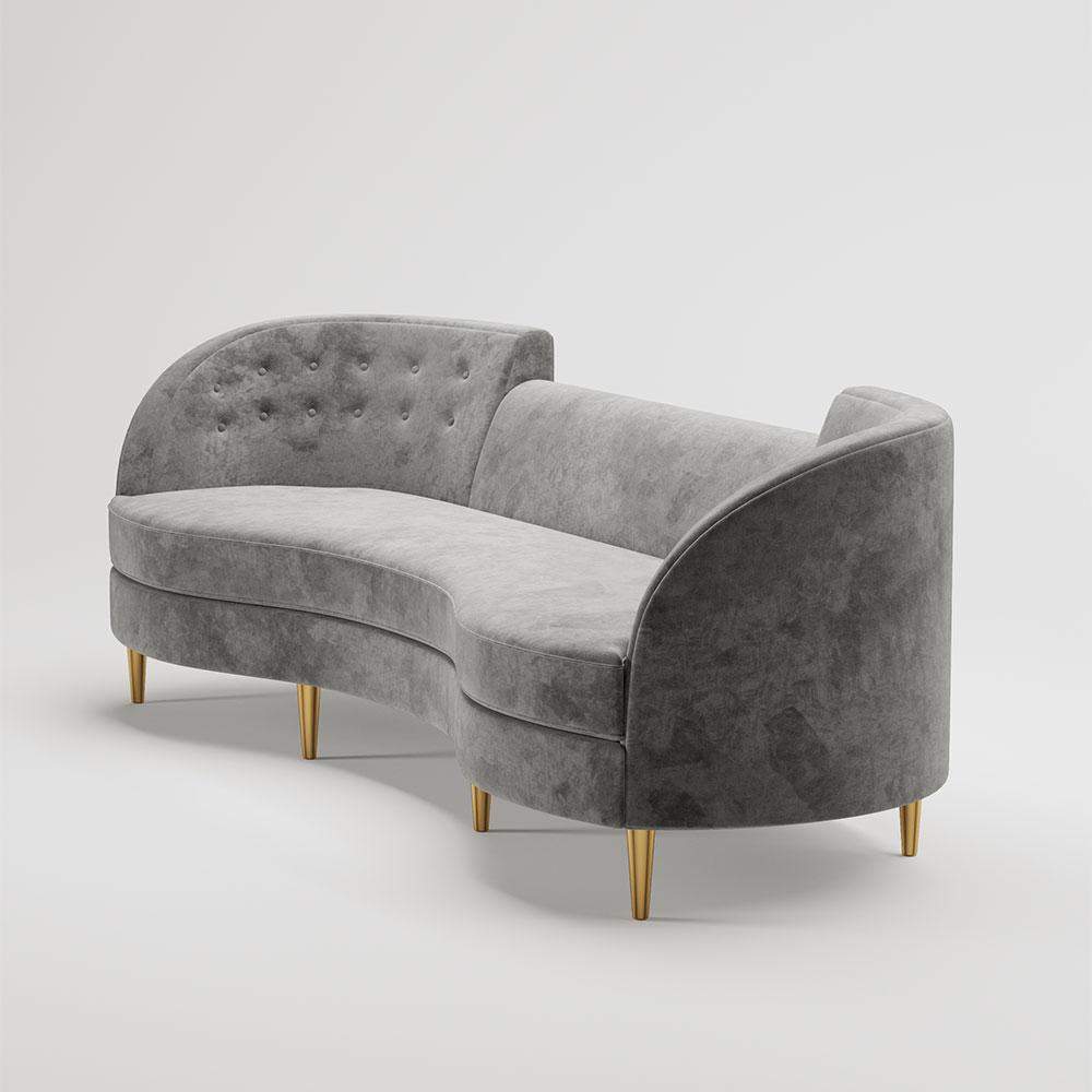 Modern 102.4" Gray Velvet Upholstered 4-Seater Sofa with Gold Legs & Solid Wood Frame-Richsoul-Furniture,Living Room Furniture,Sofas & Loveseats