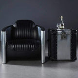 Industrial Loft Black Barrel Accent Chair PU Leather Upholstery-Richsoul-Chairs & Recliners,Furniture,Living Room Furniture