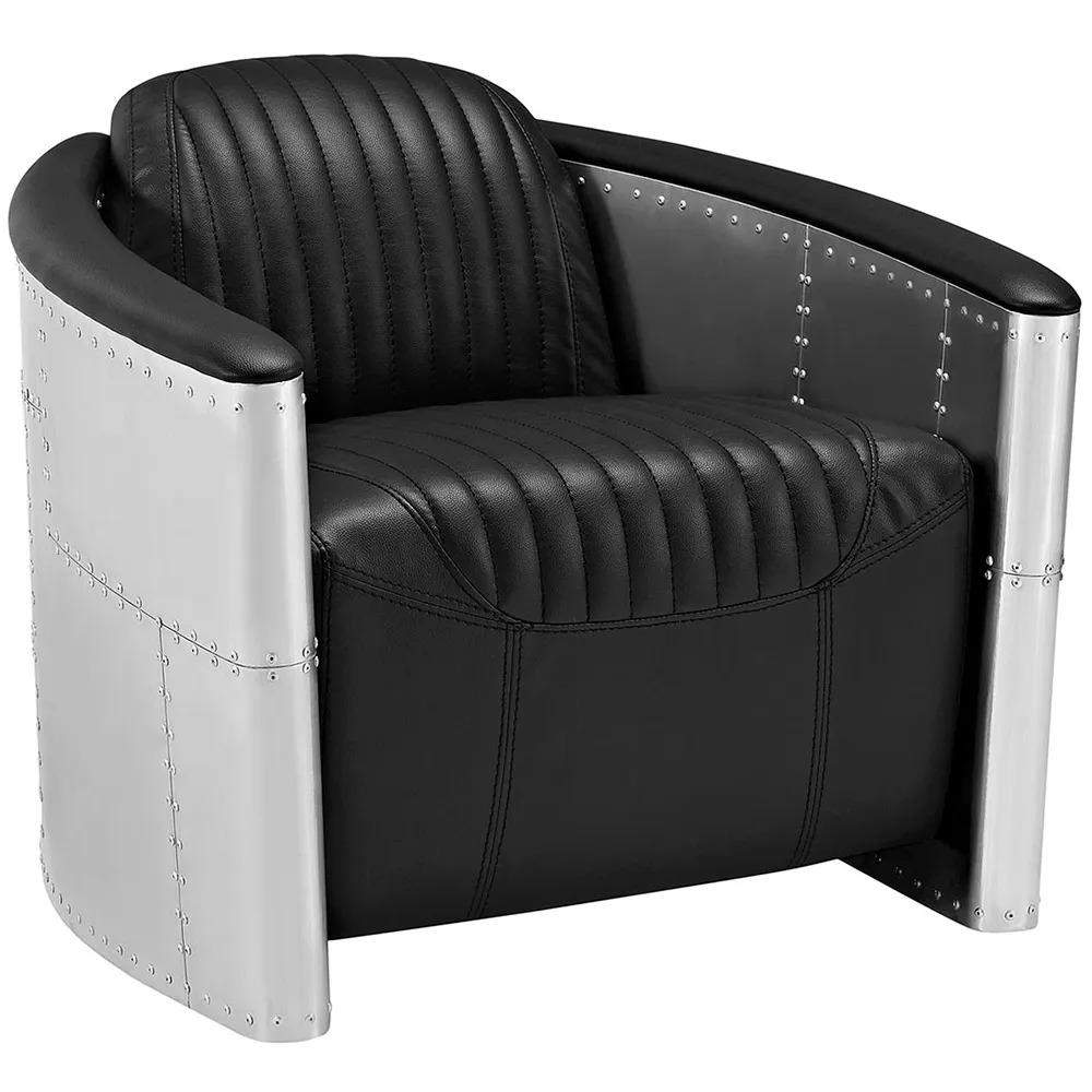 Industrial Loft Black Barrel Accent Chair PU Leather Upholstery-Richsoul-Chairs & Recliners,Furniture,Living Room Furniture