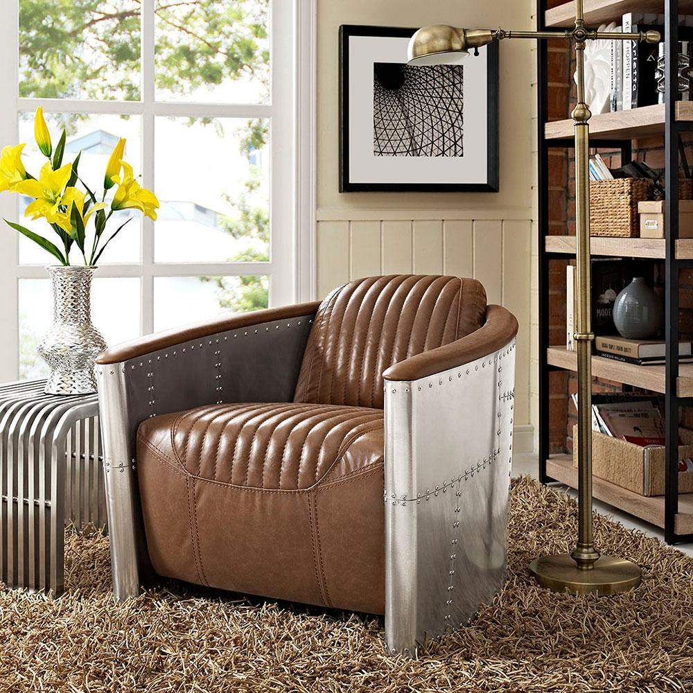 Industrial Loft Black Barrel Accent Chair PU Leather Upholstery-Richsoul-Chairs & Recliners,Furniture,Living Room Furniture