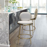 Modern Beige Faux Leather Upholstery Round Counter Stool with Back