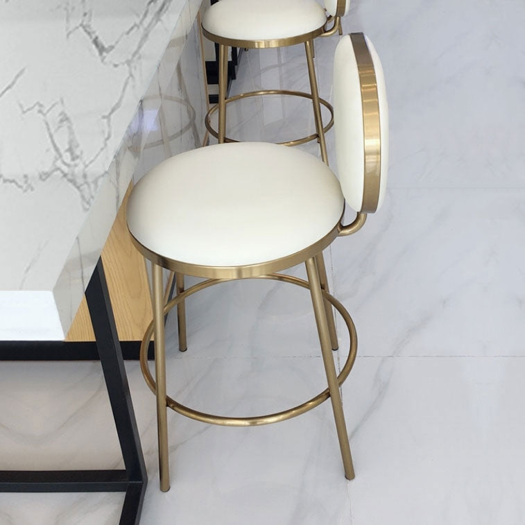 Modern Beige Faux Leather Upholstery Round Counter Stool with Back