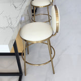 Modern Beige Faux Leather Upholstery Round Counter Stool with Back