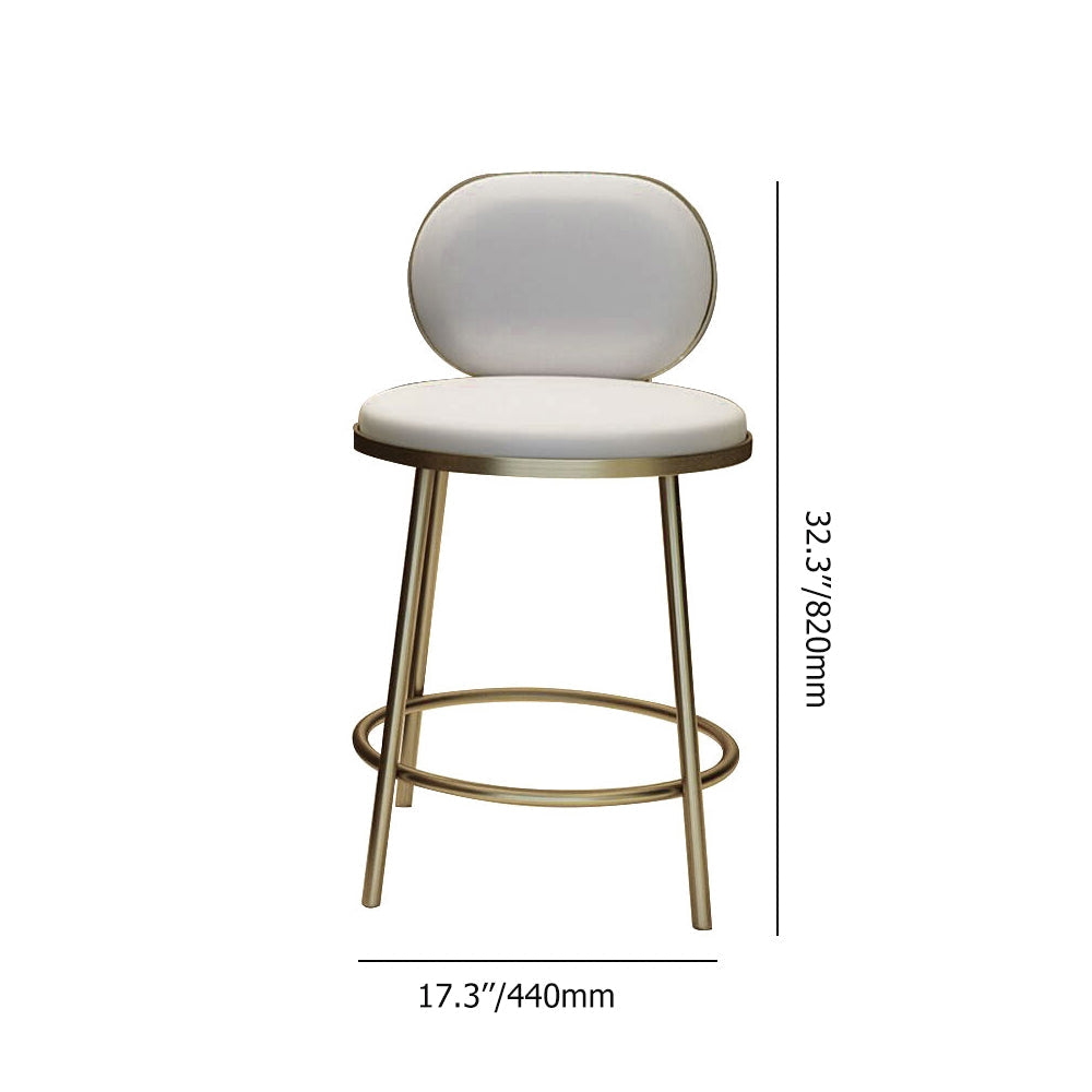 Modern Beige Faux Leather Upholstery Round Counter Stool with Back