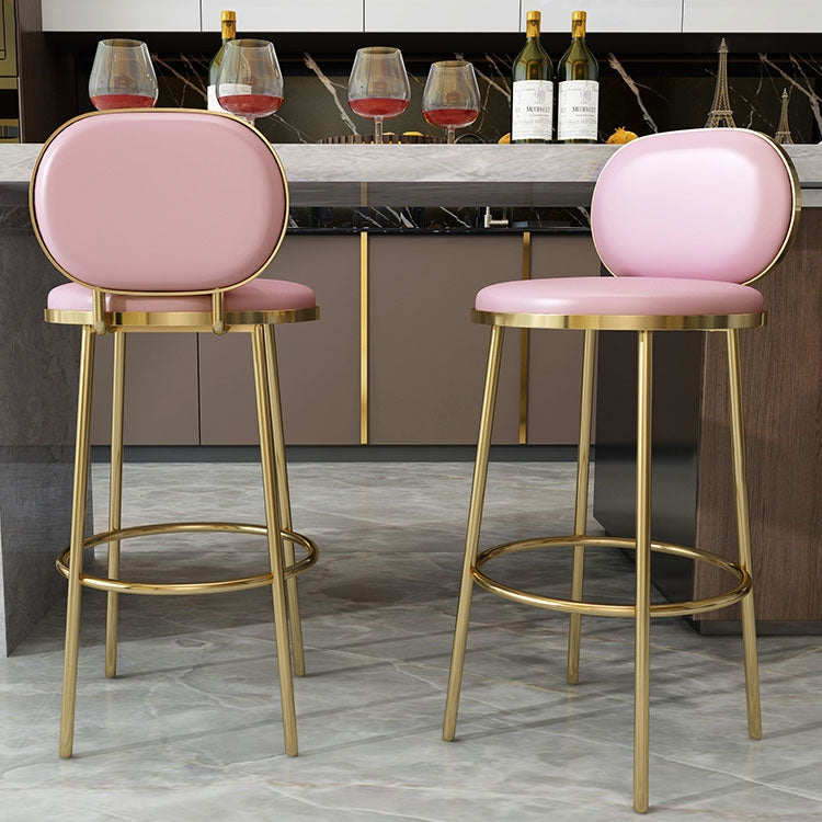 Modern Beige Faux Leather Upholstery Round Counter Stool with Back