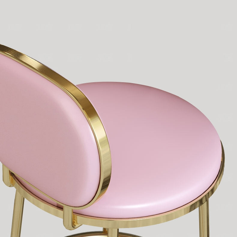 Modern Beige Faux Leather Upholstery Round Counter Stool with Back