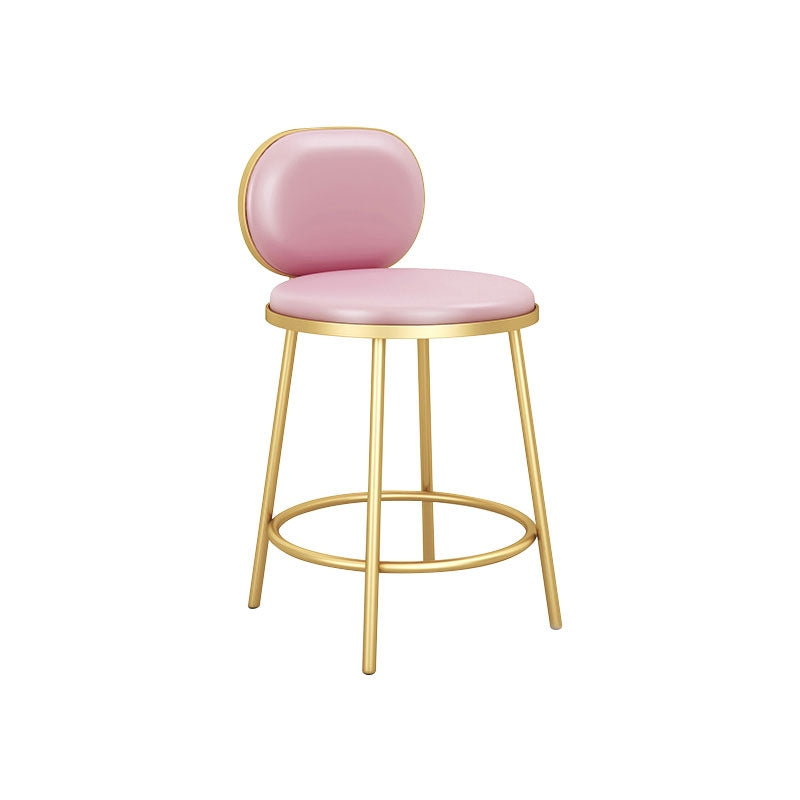 Modern Beige Faux Leather Upholstery Round Counter Stool with Back