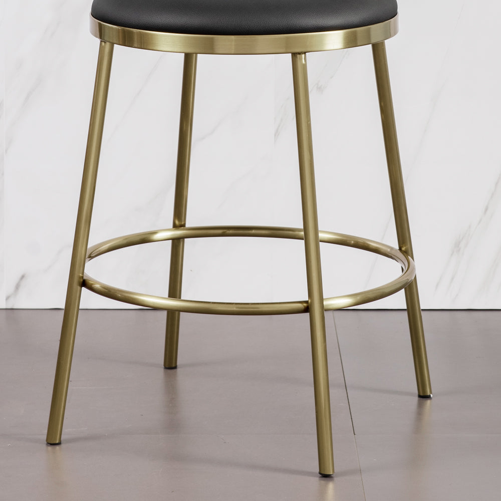 Modern Beige Faux Leather Upholstery Round Counter Stool with Back