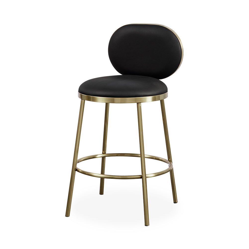 Modern Beige Faux Leather Upholstery Round Counter Stool with Back
