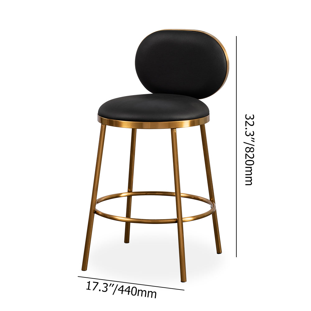 Modern Beige Faux Leather Upholstery Round Counter Stool with Back