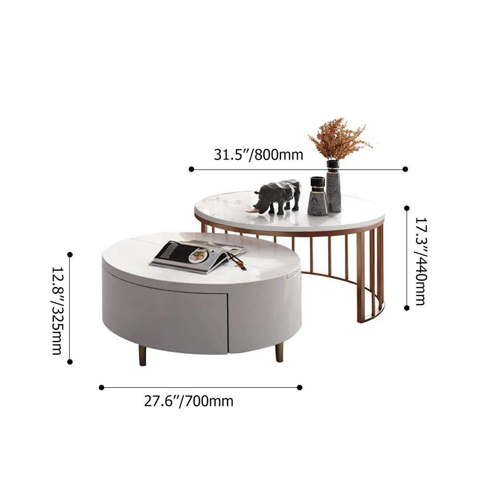 White&Walnut Round Nesting Coffee Table with Storage Rotating Top in Rose Gold Set of 2-Richsoul-Coffee Tables,Furniture,Living Room Furniture