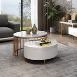 White&Walnut Round Nesting Coffee Table with Storage Rotating Top in Rose Gold Set of 2-Richsoul-Coffee Tables,Furniture,Living Room Furniture