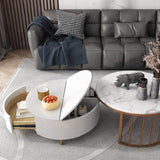 White&Walnut Round Nesting Coffee Table with Storage Rotating Top in Rose Gold Set of 2-Richsoul-Coffee Tables,Furniture,Living Room Furniture