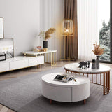 White&Walnut Round Nesting Coffee Table with Storage Rotating Top in Rose Gold Set of 2-Richsoul-Coffee Tables,Furniture,Living Room Furniture