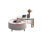 White&Walnut Round Nesting Coffee Table with Storage Rotating Top in Rose Gold Set of 2-Richsoul-Coffee Tables,Furniture,Living Room Furniture