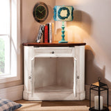 Farmhouse Corner Accent Cabinet Distressed Triangle Cabinet with Doors White