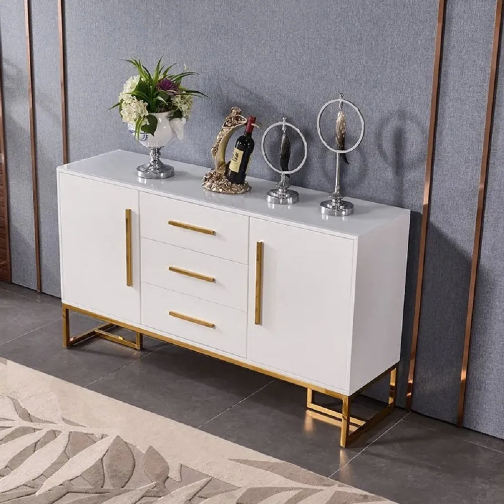 White Modern 59" Wood Sideboard with Drawers Kitchen Buffet Cabinet