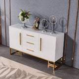 White Modern 59" Wood Sideboard with Drawers Kitchen Buffet Cabinet