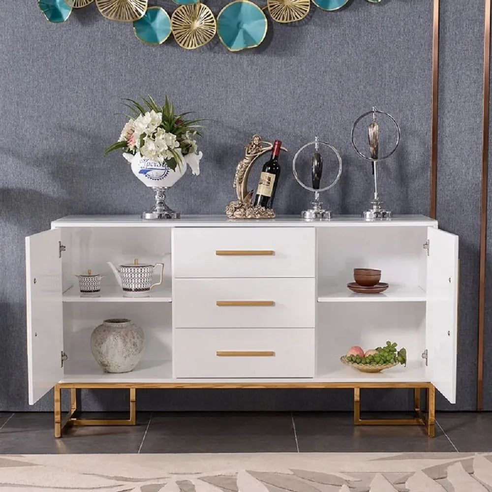 White Modern 59" Wood Sideboard with Drawers Kitchen Buffet Cabinet