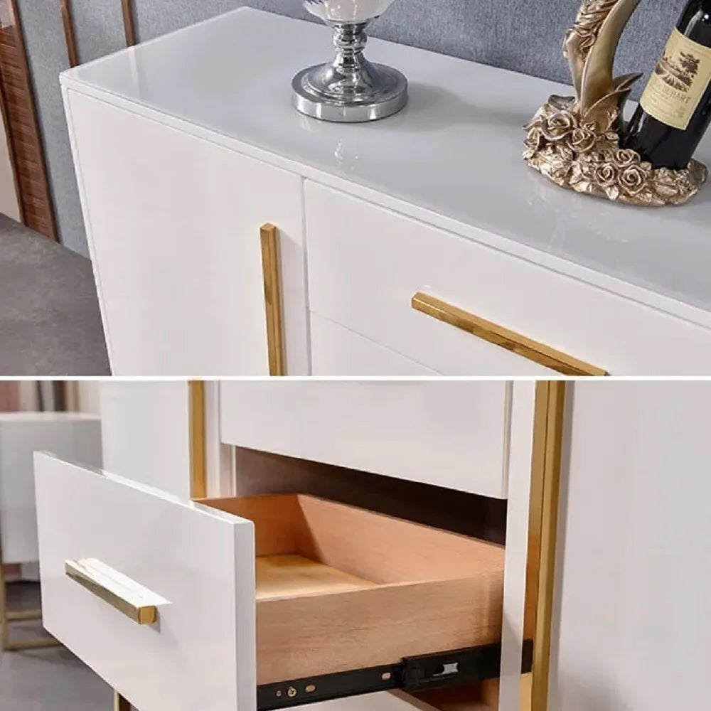 White Modern 59" Wood Sideboard with Drawers Kitchen Buffet Cabinet