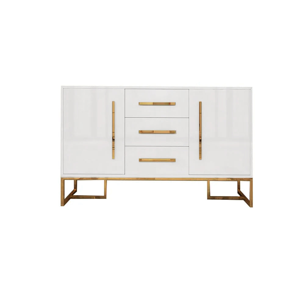 White Modern 59" Wood Sideboard with Drawers Kitchen Buffet Cabinet
