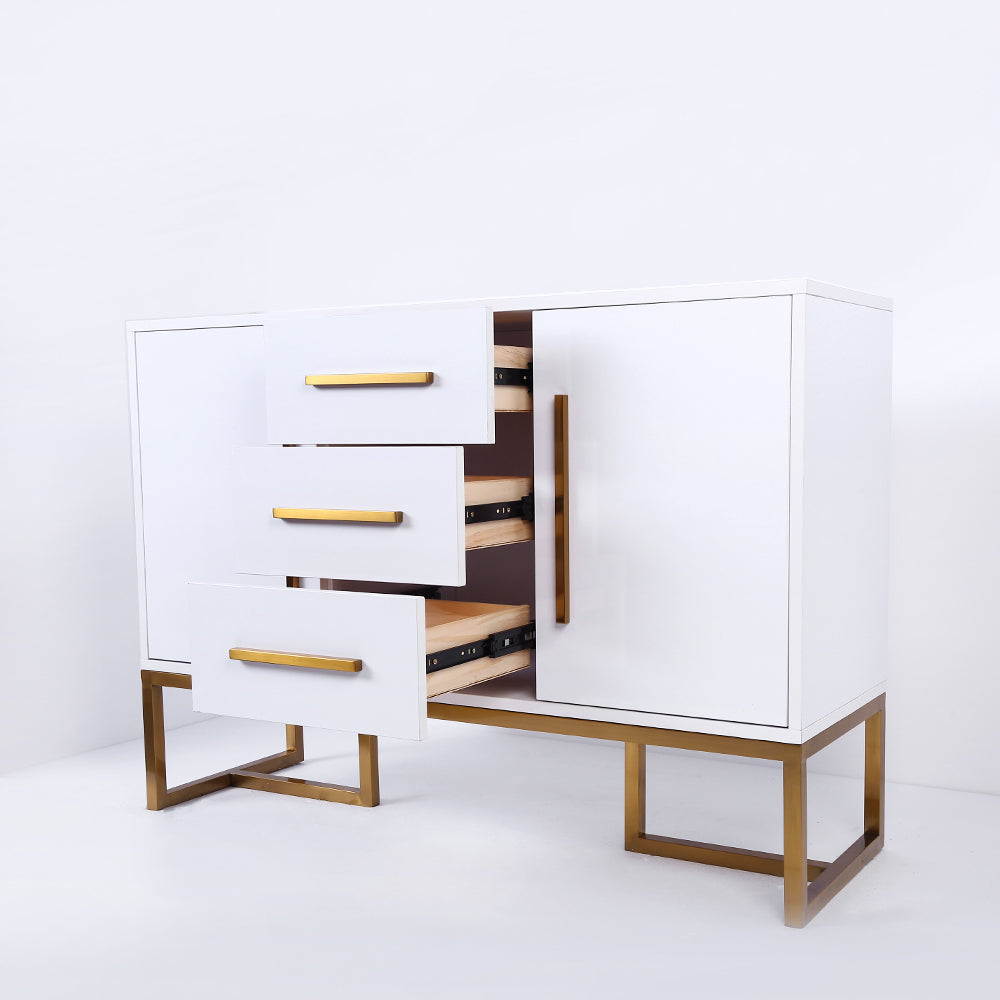 White Modern 59" Wood Sideboard with Drawers Kitchen Buffet Cabinet