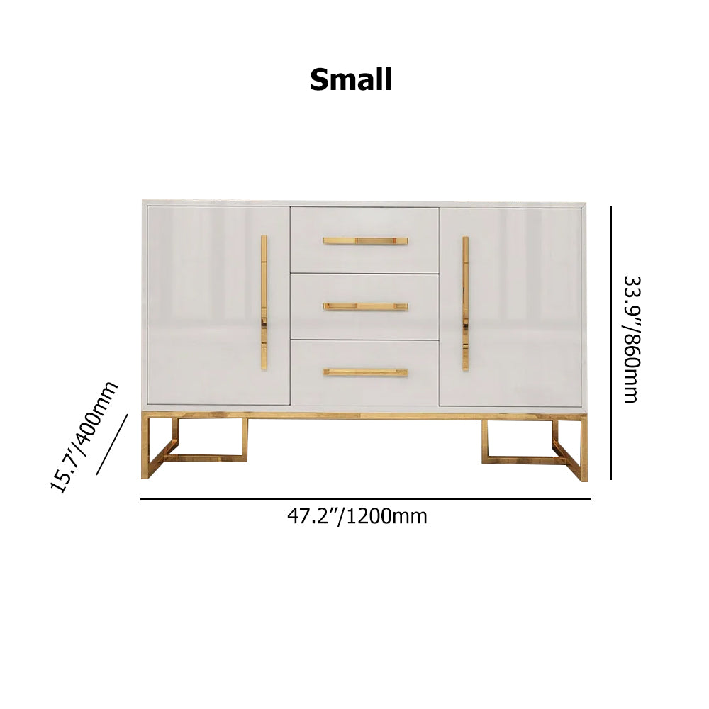 Modern 47" White Buffet 2 Doors & 3 Drawers Kitchen Storage Sideboard Cabinet in Gold