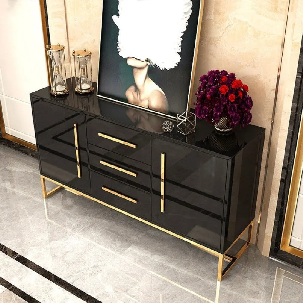 Modern 47" White Buffet 2 Doors & 3 Drawers Kitchen Storage Sideboard Cabinet in Gold