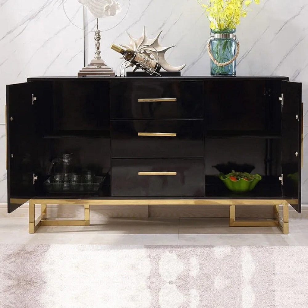 Modern 47" White Buffet 2 Doors & 3 Drawers Kitchen Storage Sideboard Cabinet in Gold