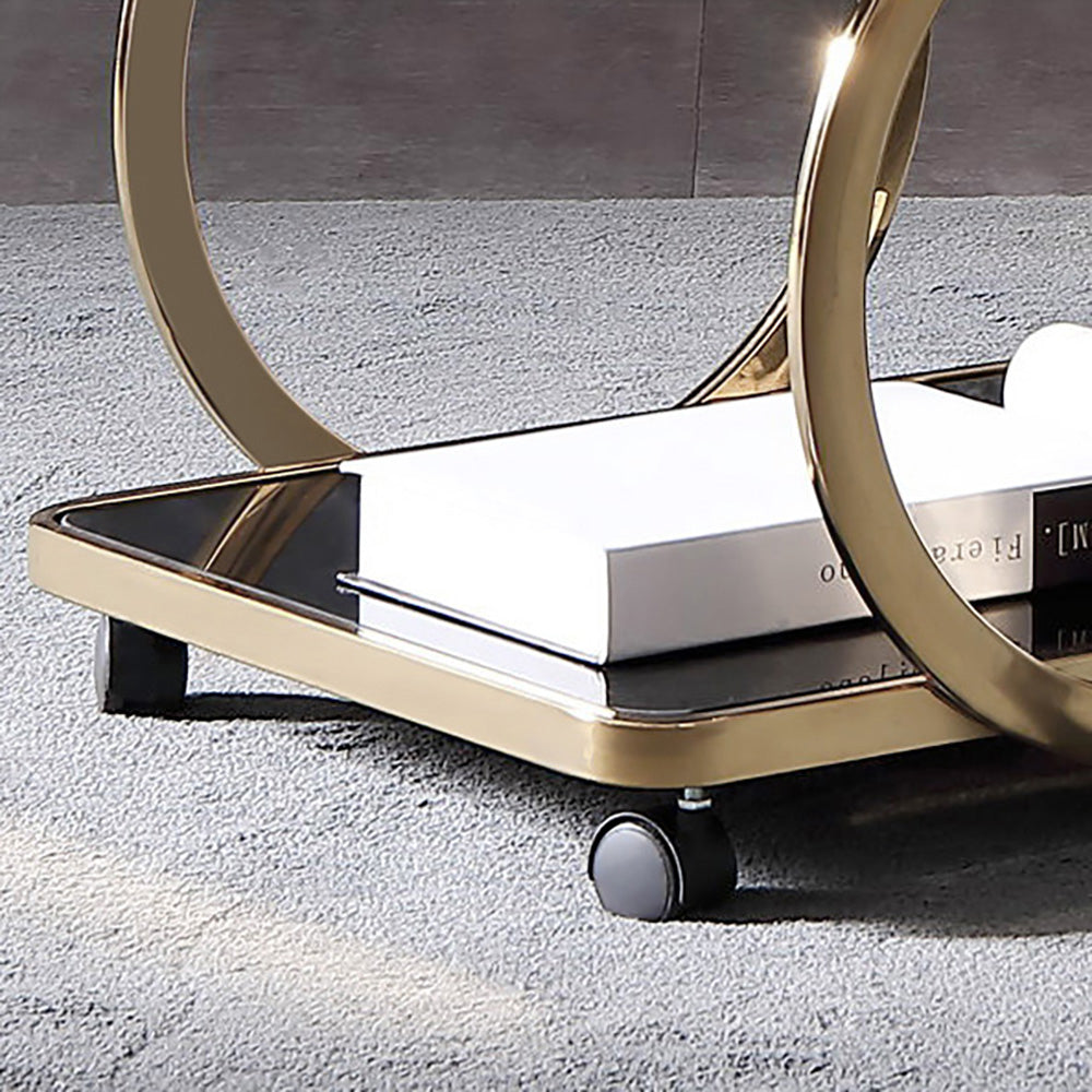 Modern Rolling 3-Tier Bar Cart on Wheel with Handle in Black & Brushed Gold Style A