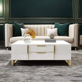White Rectangular Coffee Table with Storage of Drawers & Doors in Gold-Richsoul-Coffee Tables,Furniture,Living Room Furniture